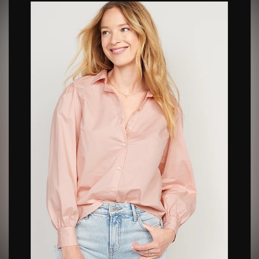 NWT OLD NAVY Smocked Cotton Button Down Shirt ~ Bamboo Pink Medium